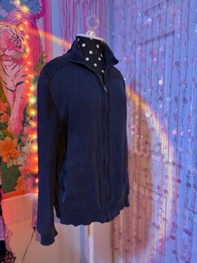 Calvin Klein Jeans Black Ribbed Knit Zip Up Jacket